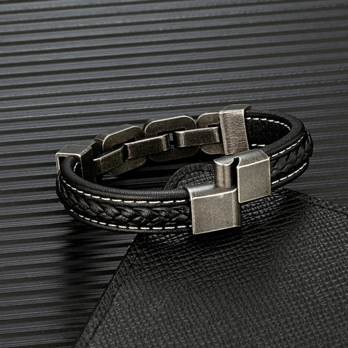 Chains of Duty Genuine Leather and Steel Bracelet