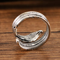 Feather of the Norse Hawk Veðrfölnir  925 Sterling Silver Ring