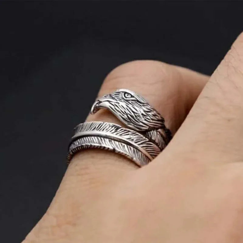 Feather of the Norse Hawk Veðrfölnir  925 Sterling Silver Ring
