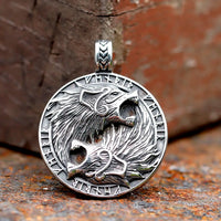 Fenrir Wolf with Aegishjalmur Stainless Steel Pendant Necklace