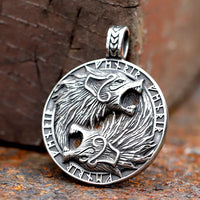Fenrir Wolf with Aegishjalmur Stainless Steel Pendant Necklace
