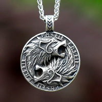Fenrir Wolf with Aegishjalmur Stainless Steel Pendant Necklace
