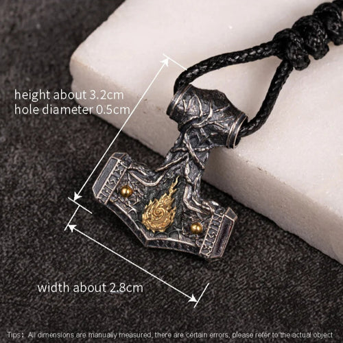 Flaming Mjolnir Necklace in 925 Sterling Silver