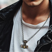 Flaming Mjolnir Necklace in 925 Sterling Silver