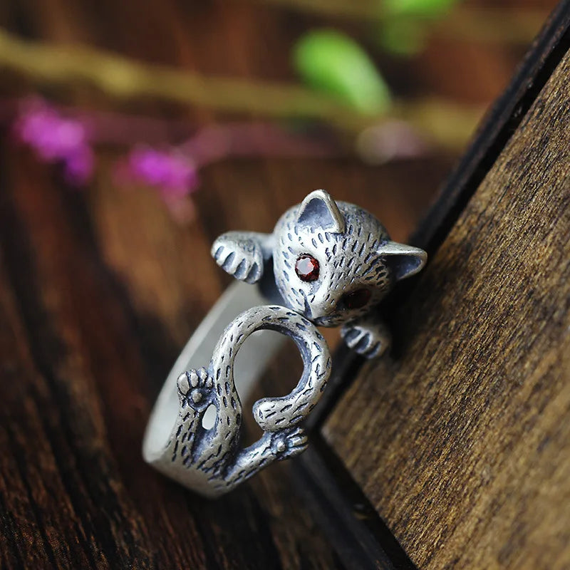 Freya's Cat Ring and Bracelet in Fine 990 Silver