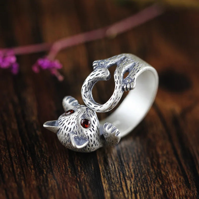 Freya's Cat Ring and Bracelet in Fine 990 Silver