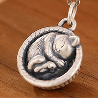 Freyja Cat in a Basket 990 Fine Silver Necklace