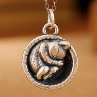 Freyja Cat in a Basket 990 Fine Silver Necklace
