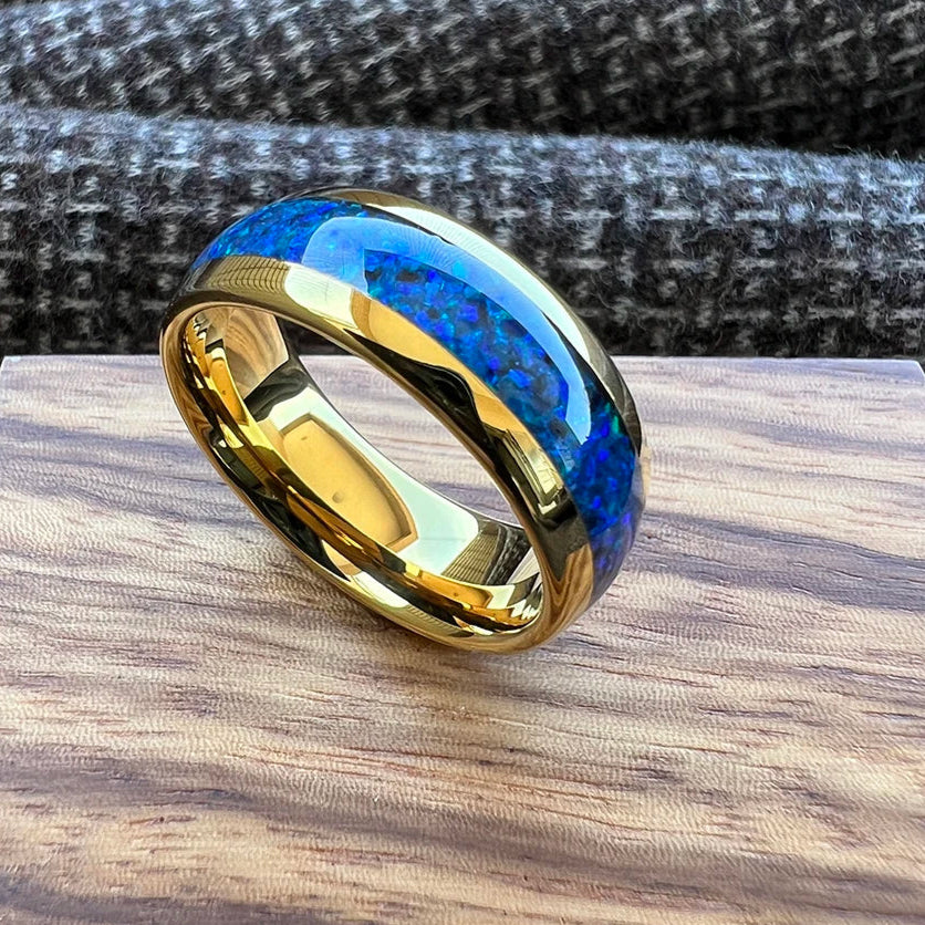 Ginnungagap Fire and Ice Tungsten Carbide Ring with Opal Stone