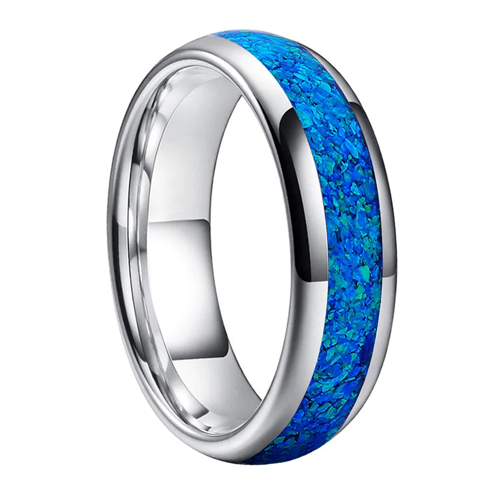 Ginnungagap Fire and Ice Tungsten Carbide Ring with Opal Stone