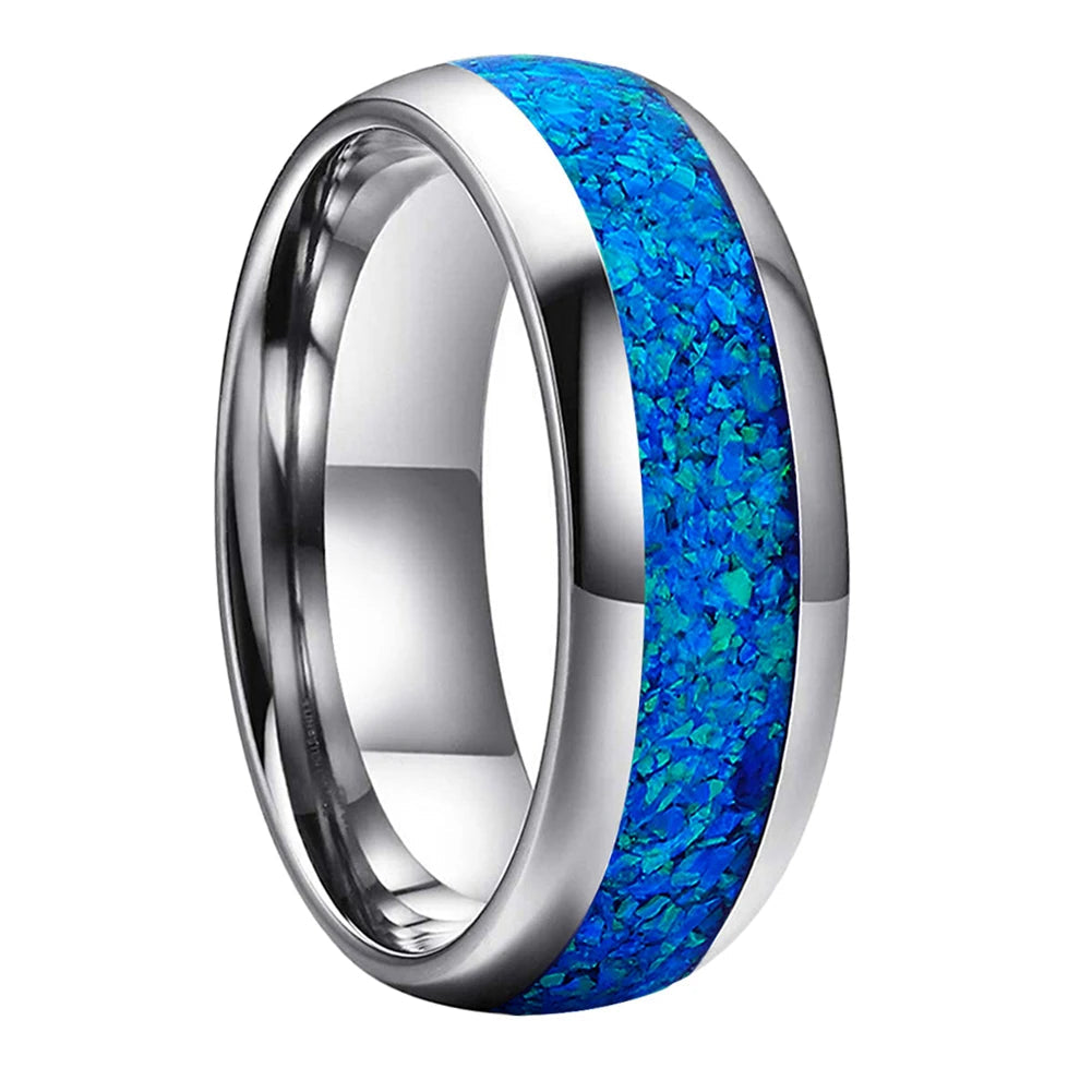 Ginnungagap Fire and Ice Tungsten Carbide Ring with Opal Stone