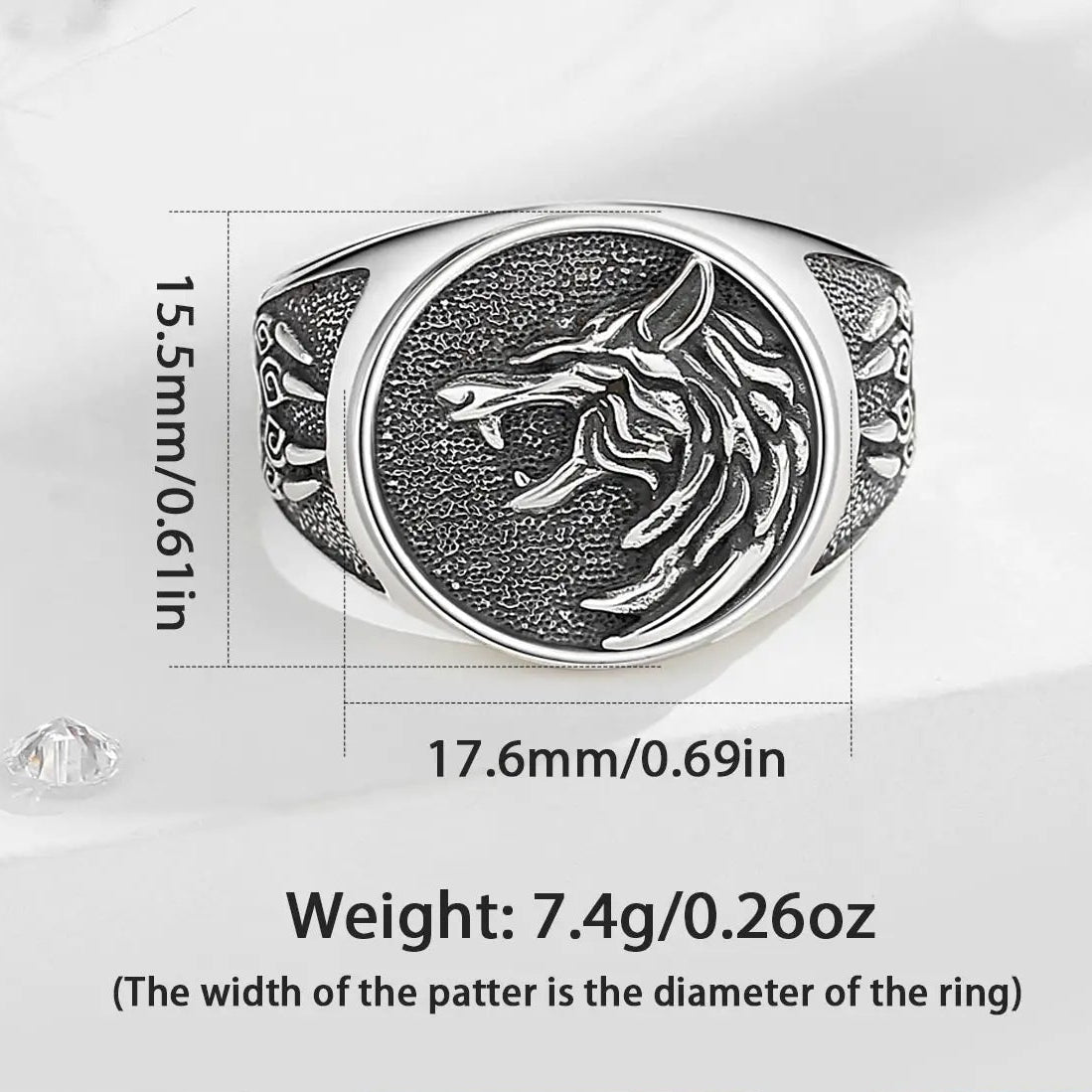 Great Wolf Fenrir 925 Sterling Silver Adjustable Ring