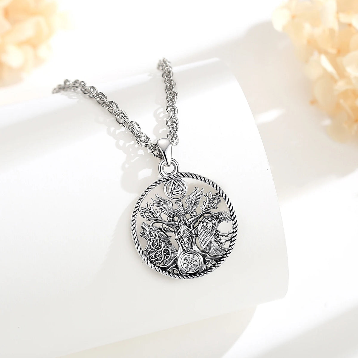 Guardians of Yggdrasil Necklace in Silver Plated Copper