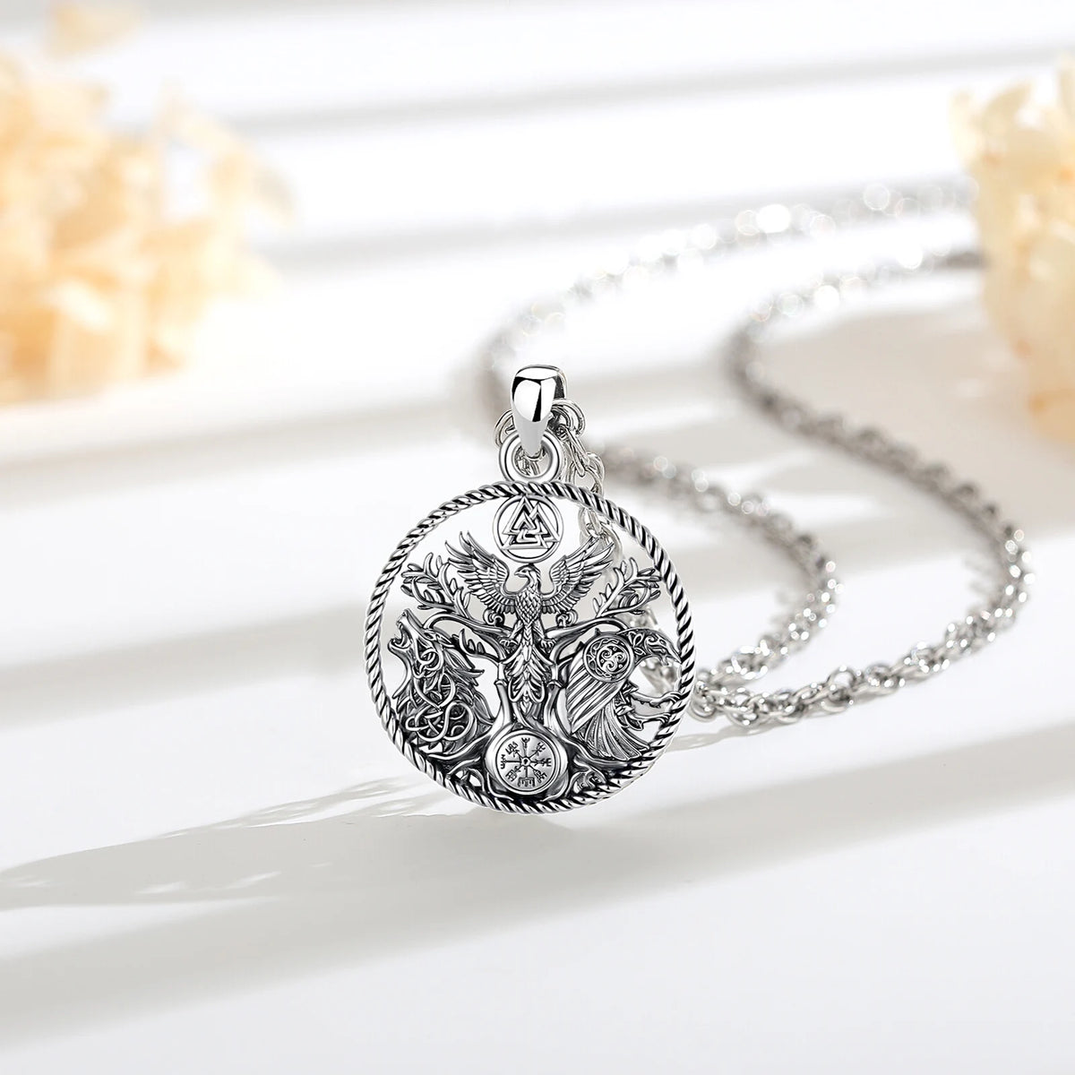 Guardians of Yggdrasil Necklace in Silver Plated Copper