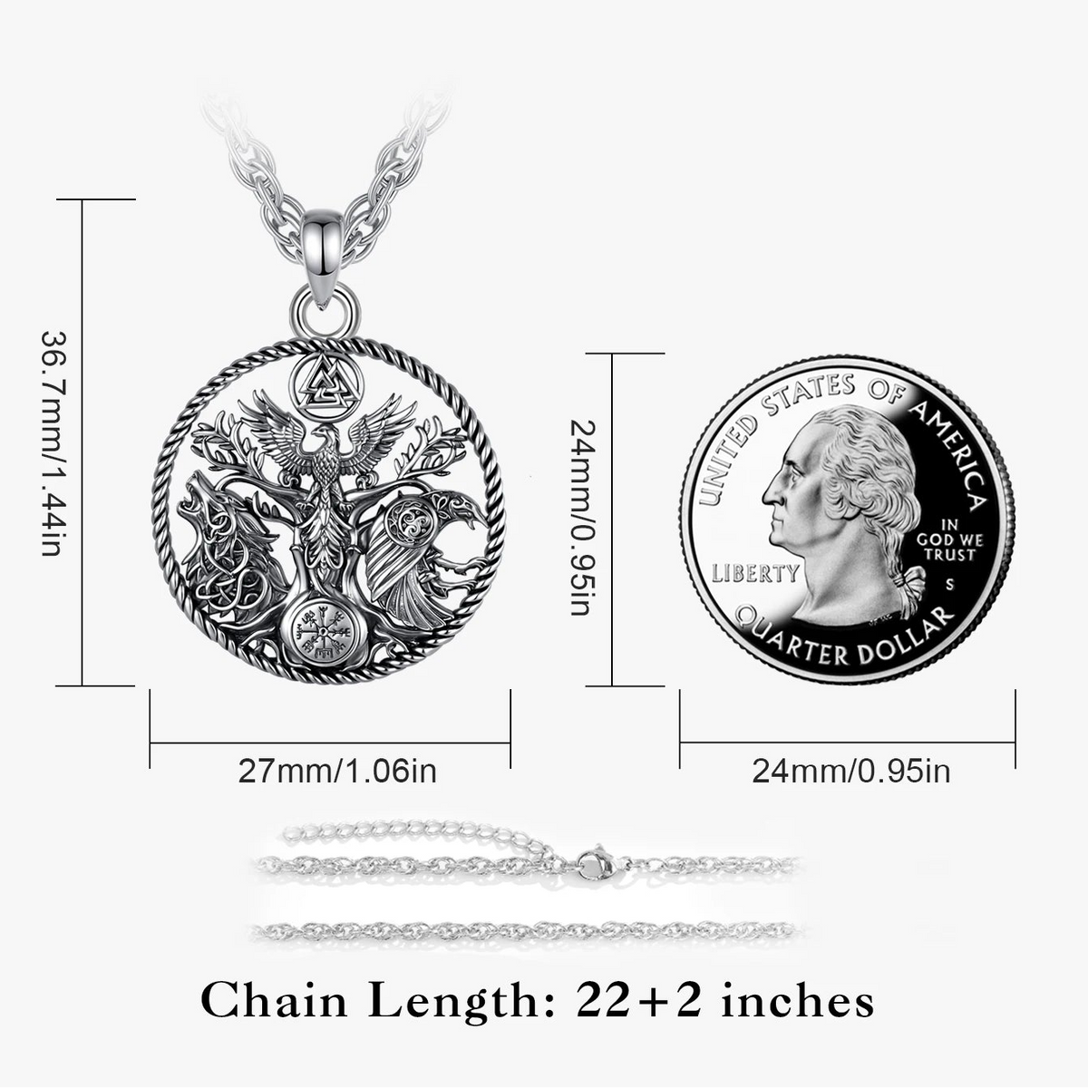 Guardians of Yggdrasil Necklace in Silver Plated Copper