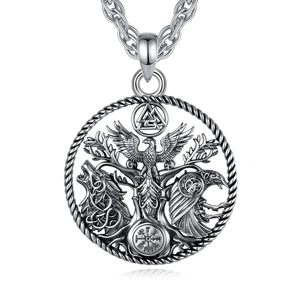 Guardians of Yggdrasil Necklace in Silver Plated Copper