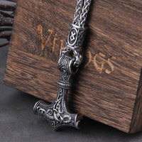 Mjolnir - Thor's hammer with Norse Knot Stainless Steel Necklace
