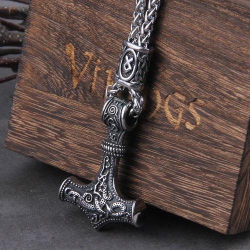 Mjolnir - Thor's hammer with Norse Knot Stainless Steel Necklace