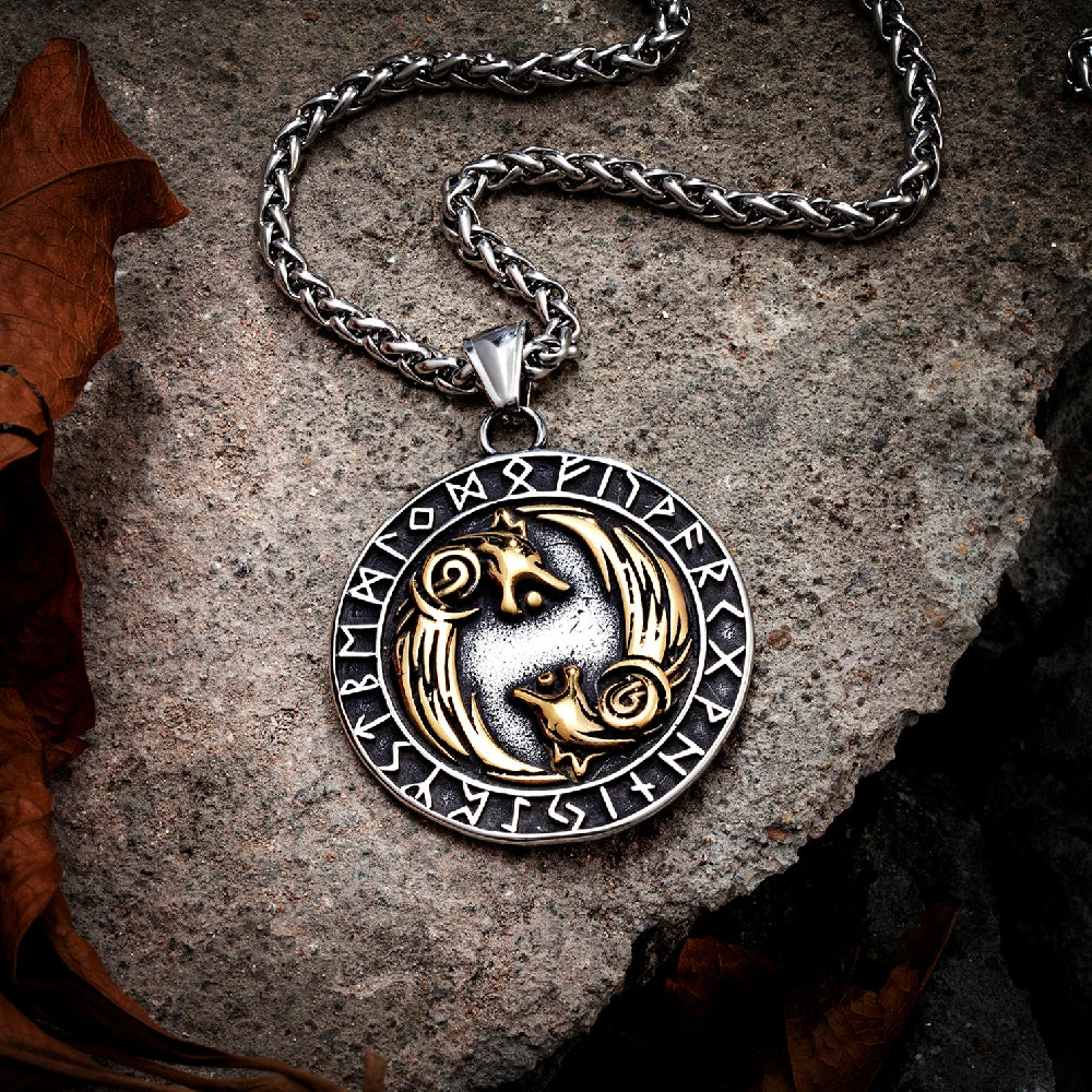 Wolves of Odin Geri and Freki Stainless Steel Necklace