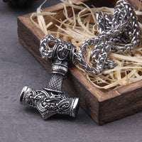 Hammer of Thor Mjolnir with Dragon Knot Stainless Steel Necklace
