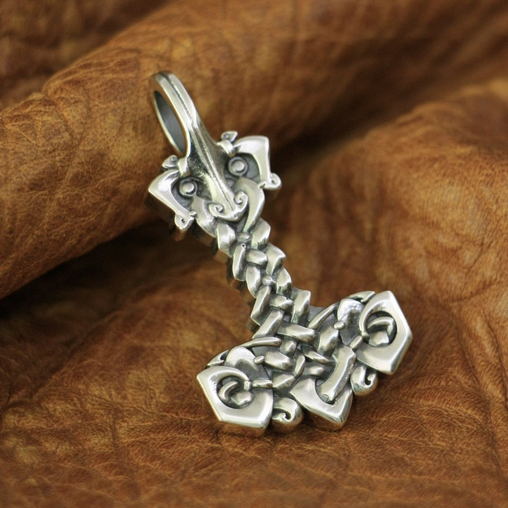 Braided Mjolnir Necklace in 925 Sterling Silver