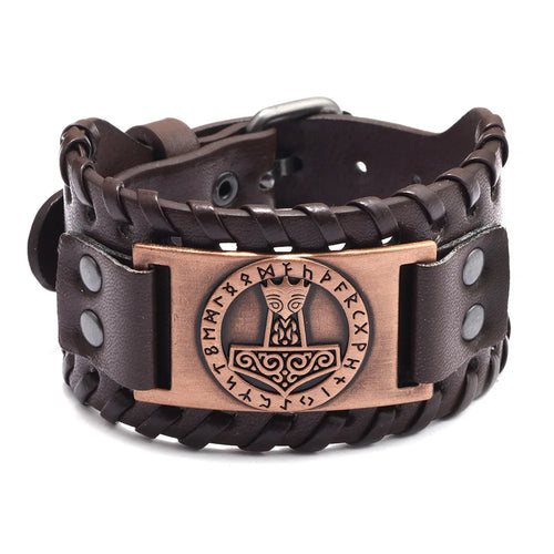 Thor Hammer Mjolnir Leather  Bracelet