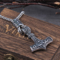 Mjolnir - Thor's hammer with Norse Knot Stainless Steel Necklace
