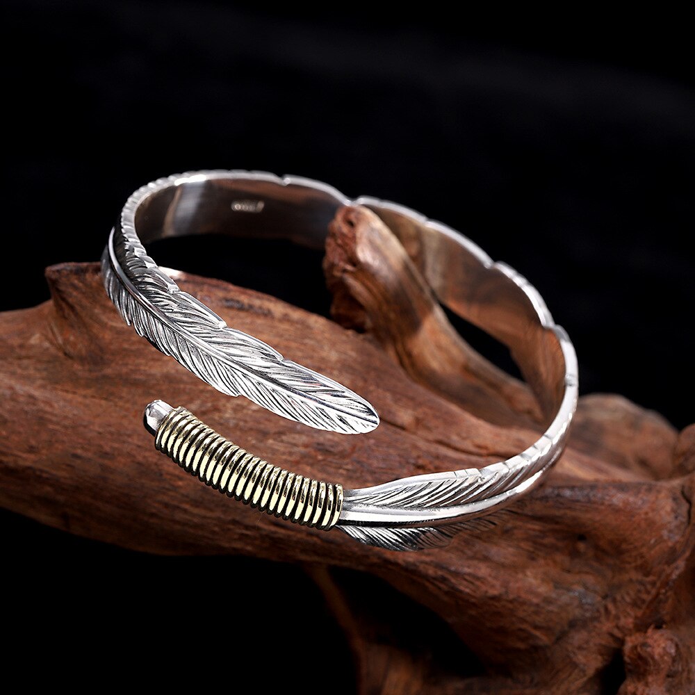 Feather of the Norse Hawk Veðrfölnir  999 Sterling Silver Bracelet