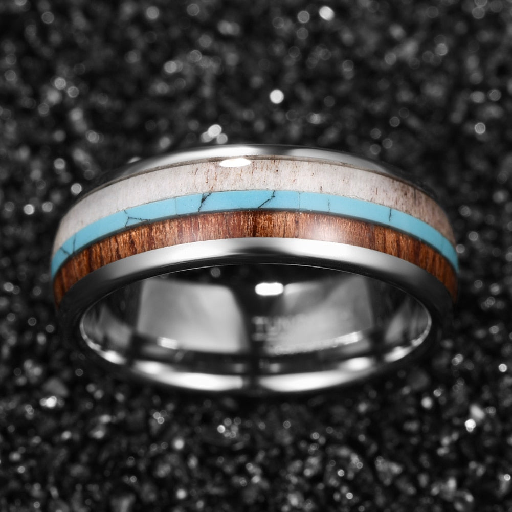 Blessing of Freyr Tungsten Carbide and Deer Antler Ring and Wedding Band