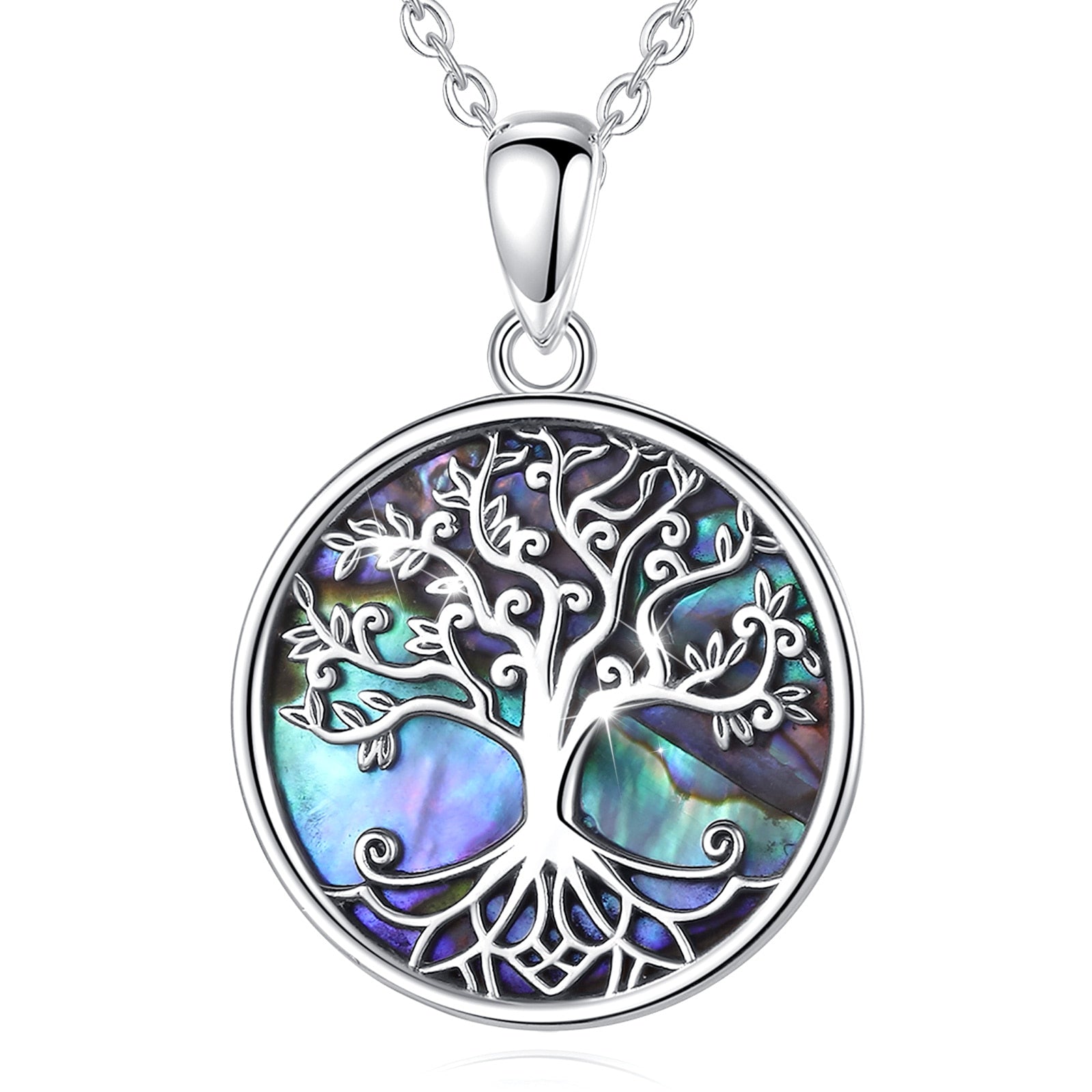 Yggdrasil 925 Sterling Silver Necklace on Abalone Shell