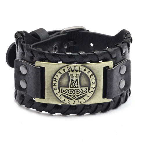 Thor Hammer Mjolnir Leather  Bracelet
