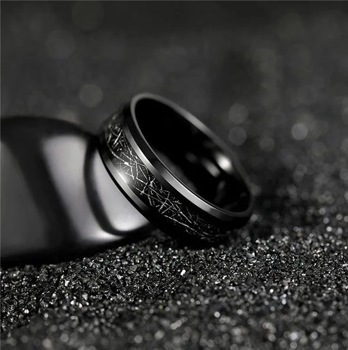 Thor Lightning Strike 8mm Titanium Ring with Electroplated Black Inlay