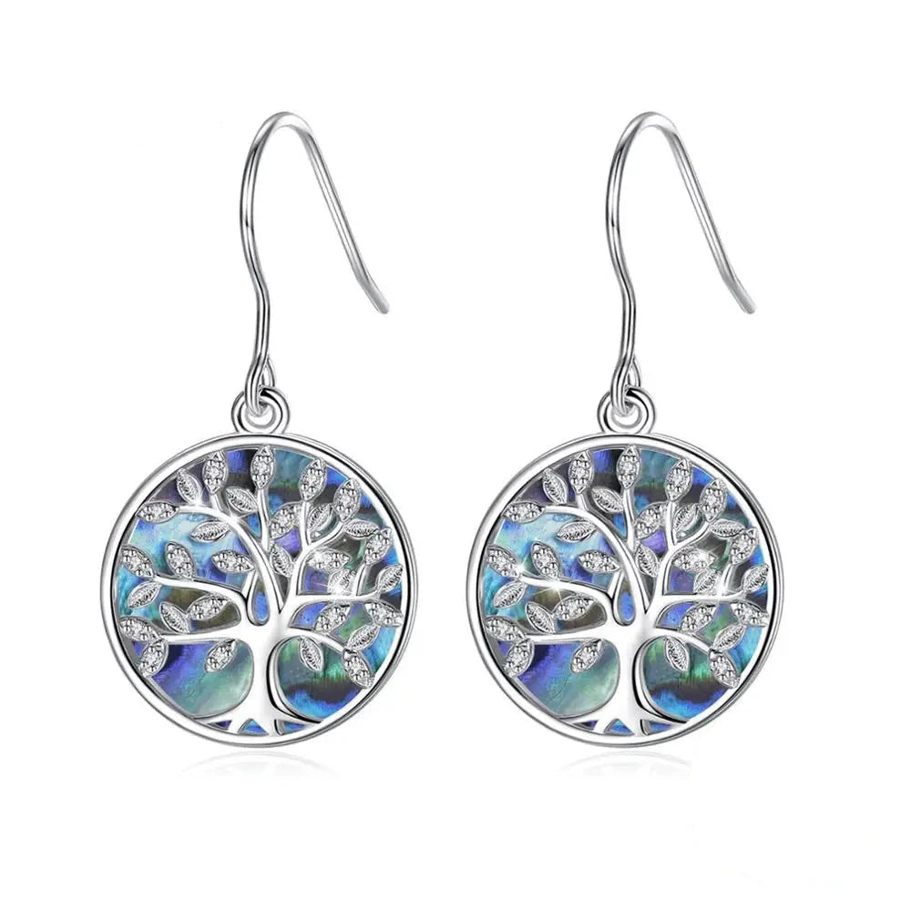 Yggdrasil over Mother of Pearl 925 Silver Earrings