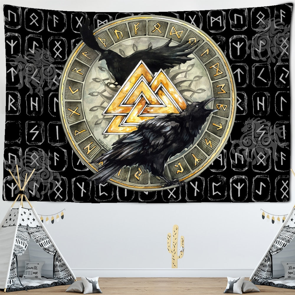 Odin Ravens Viking Wall Hanging Tapestries