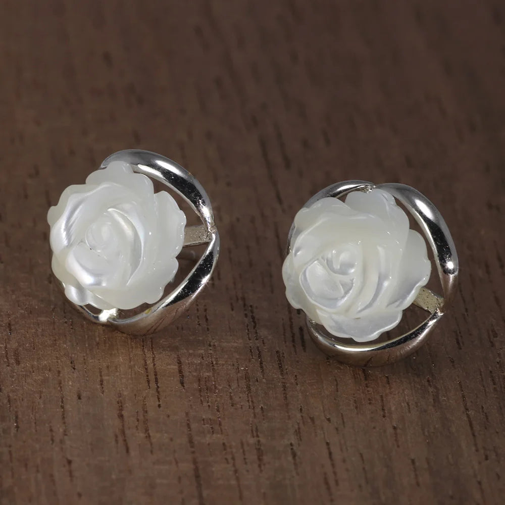 White Roses of Freyja 925 Sterling Silver Earrings