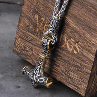 Mjolnir - Thor's hammer with Norse Knot Stainless Steel Necklace