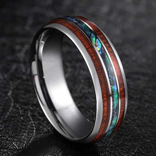 Bifrost, der Regenbogenbrücke nach Walhalla Wolframcarbid-Ring mit blauem Opal-Inlay