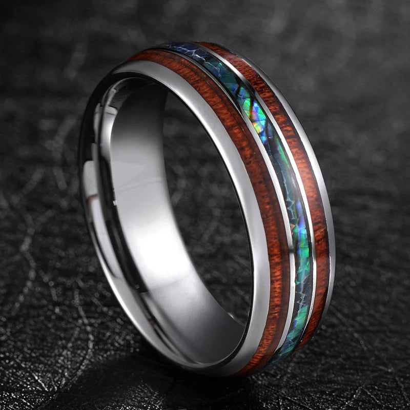 Bifrost, the Rainbow Bridge to Valhalla Tungsten Carbide Ring with Blue Opal Inlay