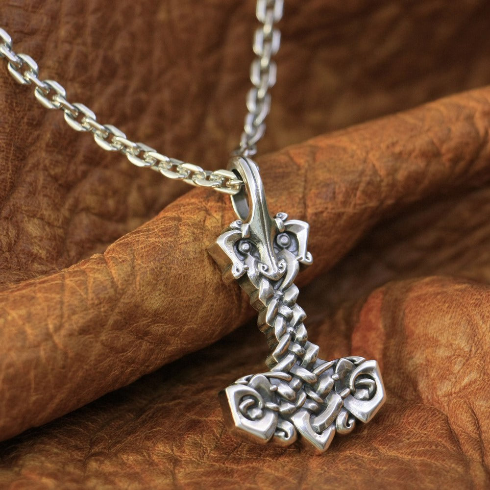 Braided Mjolnir Necklace in 925 Sterling Silver