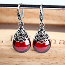 Idun's Gift Drop Earrings in 925 Sterling Silver with Red Garnet Stone