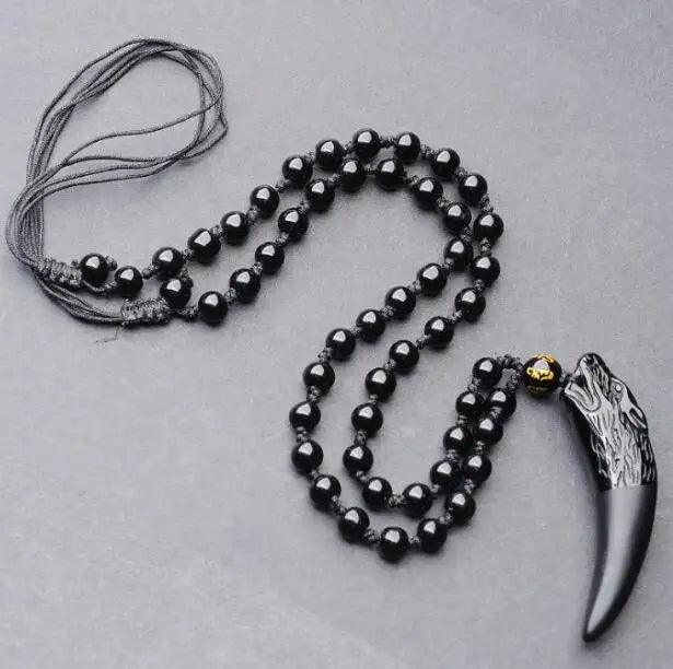 Fenrir Fang - carved Obsidian Necklace