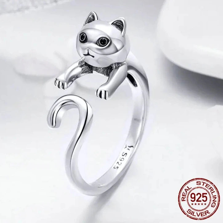 Freya's Cat Adjustable Ring in 925 Silver