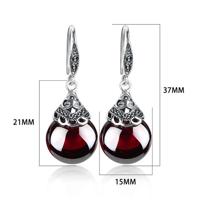 Idun's Gift Drop Earrings in 925 Sterling Silver with Red Garnet Stone