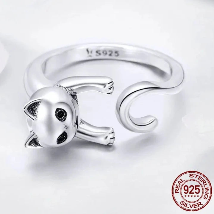 Freya's Cat Adjustable Ring in 925 Silver