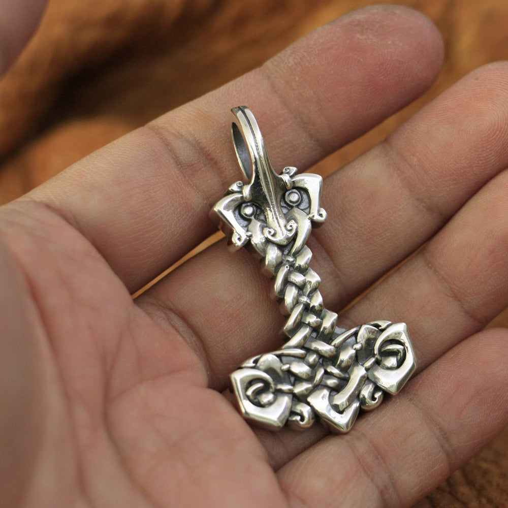 Braided Mjolnir Necklace in 925 Sterling Silver