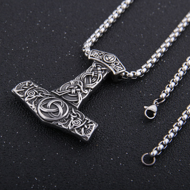 Mjolnir Necklace with Triskele Bass Relief Stainless Steel Necklace