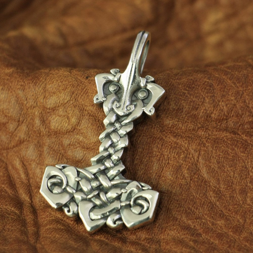 Braided Mjolnir Necklace in 925 Sterling Silver