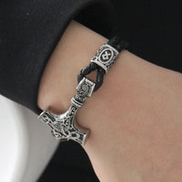 Mjolnir Leather Bracelet with Magnetic Buckle