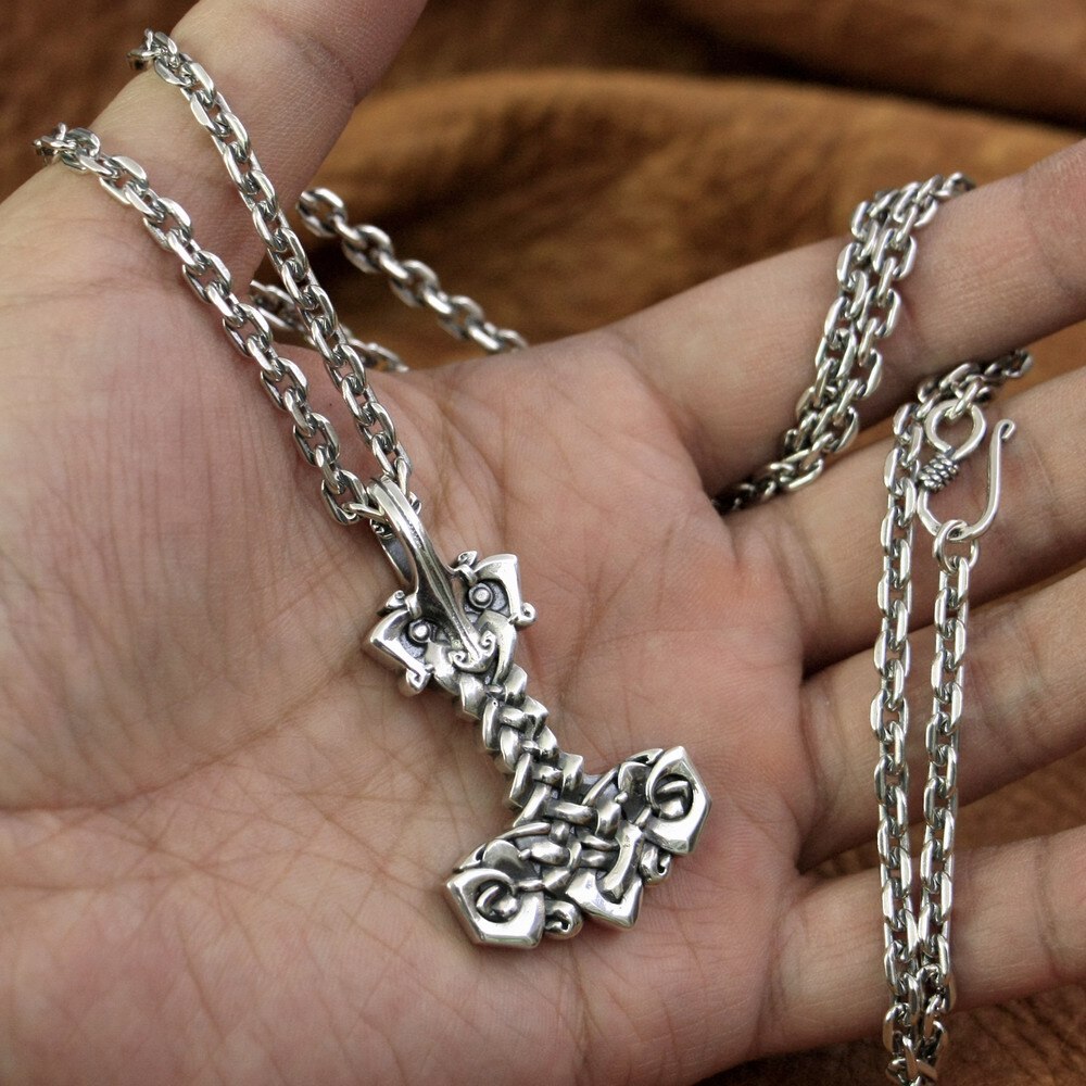 Braided Mjolnir Necklace in 925 Sterling Silver