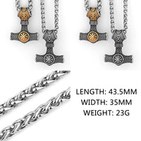 Hammer of Thor Mjolnir with Aegishjalmur Rune Stainless Steel Necklace